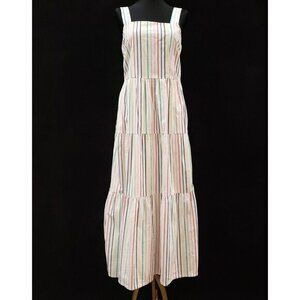 J Crew Womens Rainbow‎ Striped Tiered Midi Dress Size 2 White Teacher Preppy